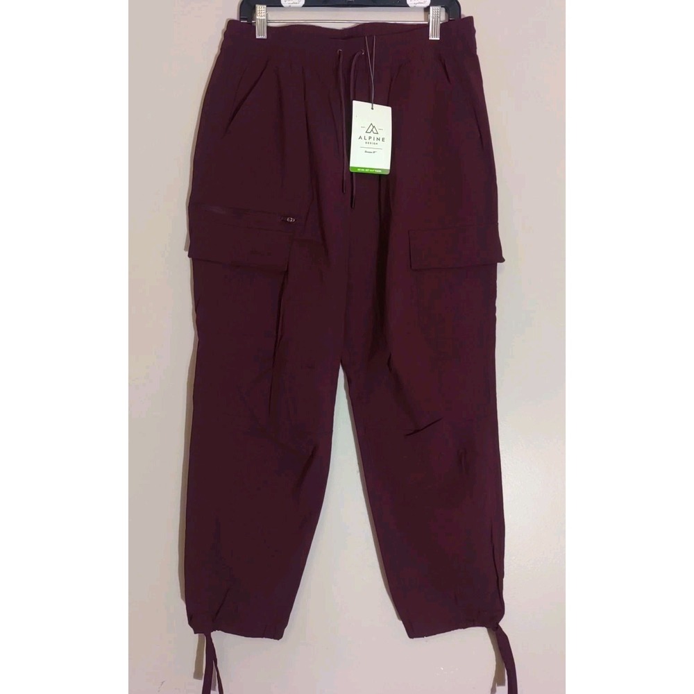 Alpine Women Deep Bordeaux Plum Trail Pockets Drawstring‎ Jogger Pants Size L